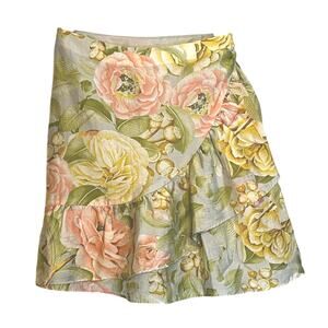 Express Floral Mini Skirt Size 0 Asymmetrical Ruffle Layered Pastel Spring